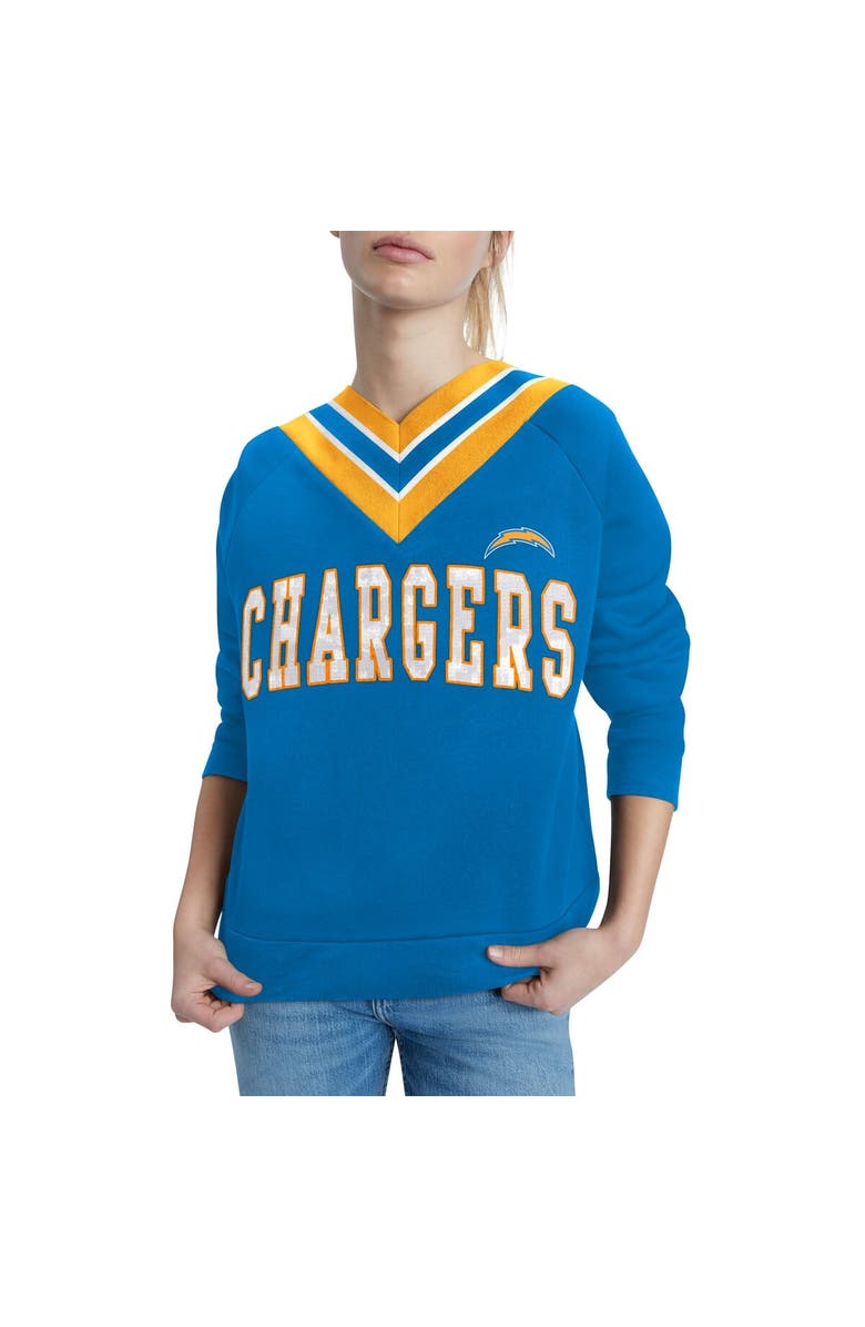 Tommy Hilfiger Women's Tommy Hilfiger Light Blue Los Angeles Chargers Heidi V-Neck Pullover Sweatshirt, Alternate, color, 
