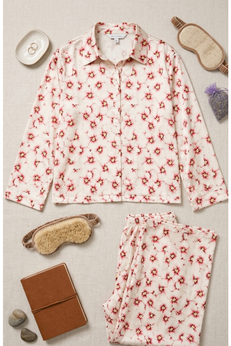 Floral Silky Satin Long Sleeve & Wide Leg Pajama Set, Alternate, color, Red Floral