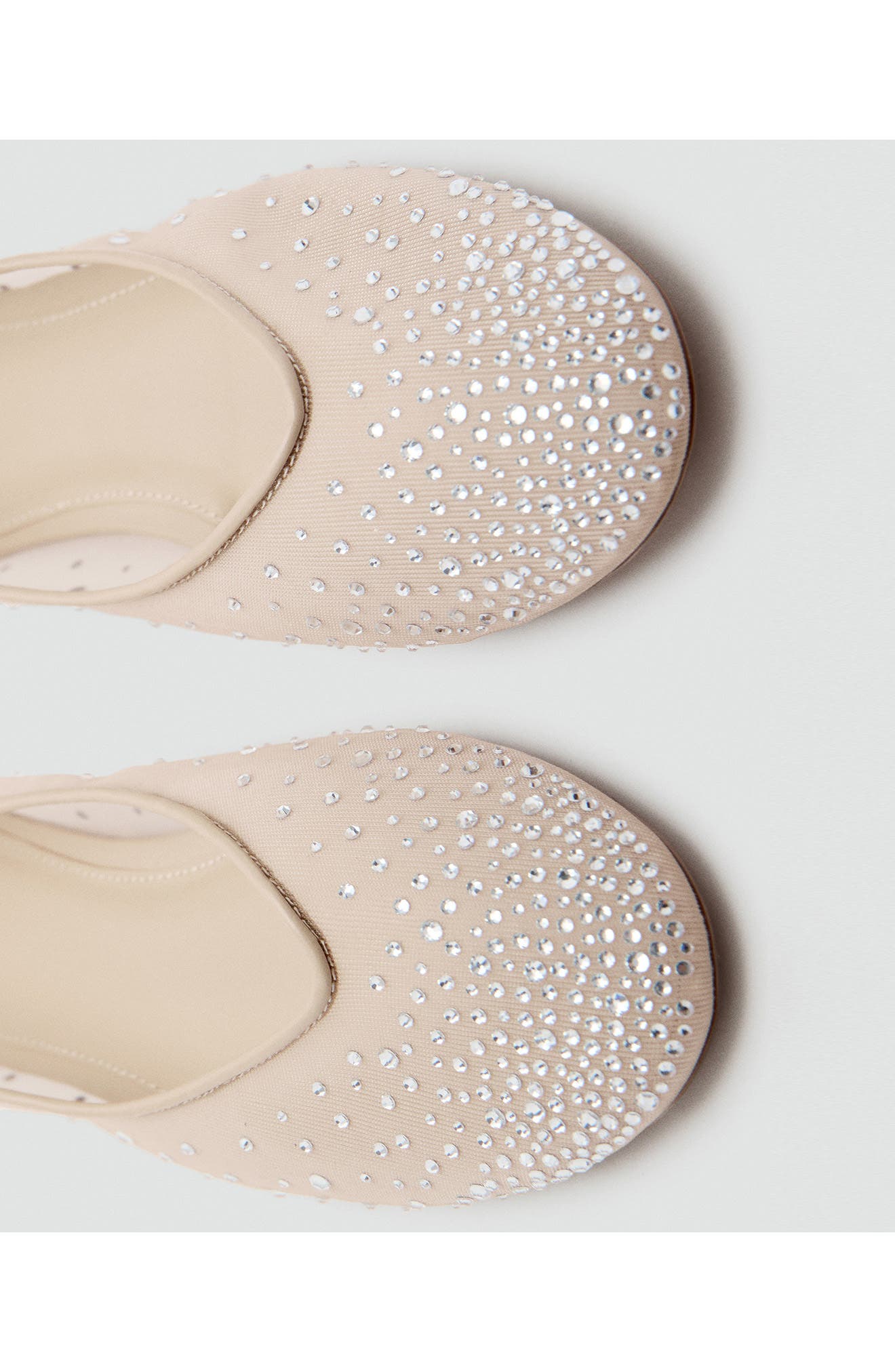 MANGO Rhinestone Mesh Ballet Flat, Alternate, color, Beige