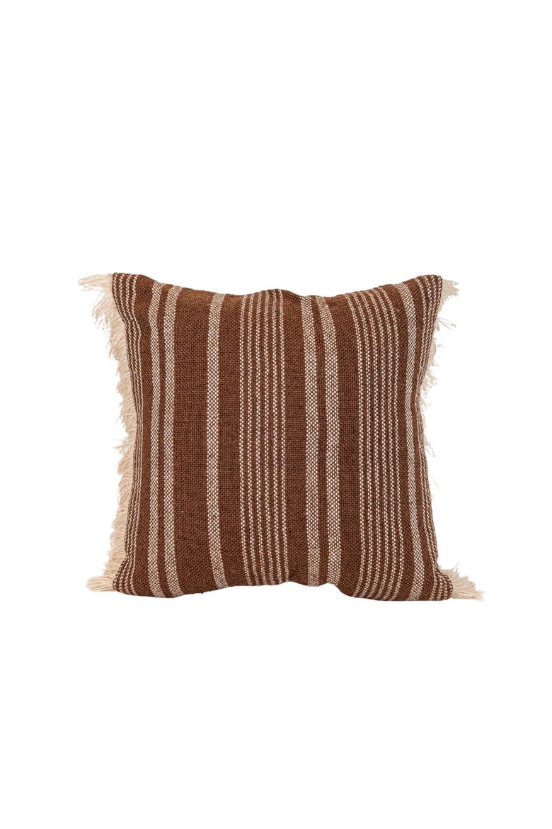 Handwoven Brown Stripe Outdoor Accent Throw Pillow, Main, color, Brown
