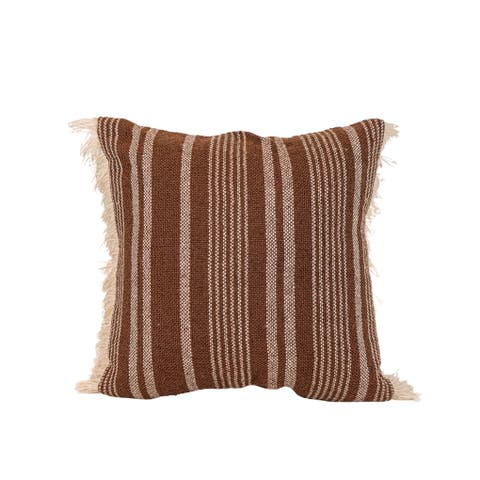 Handwoven Brown Stripe Outdoor Accent Throw Pillow