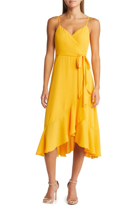 Manhattan Moment Ruffle Midi Wrap Dress