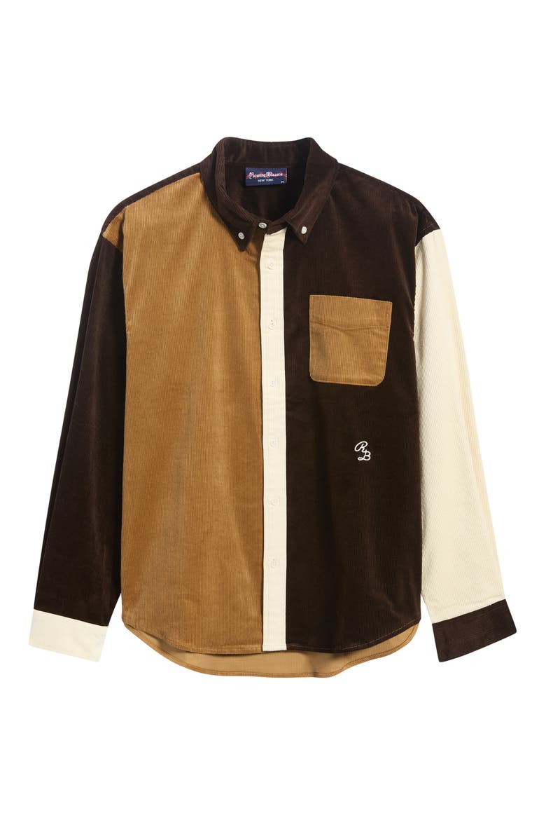 Relaxed Franklin Colorblock Stretch Corduroy Button-Down Shirt, Main, color, BROWN