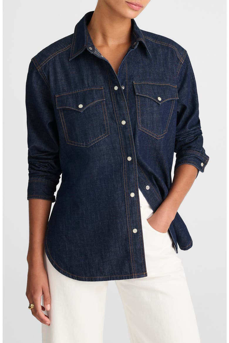 Western Oversize Denim Button-Up Shirt, Main, color, RINSE WASH