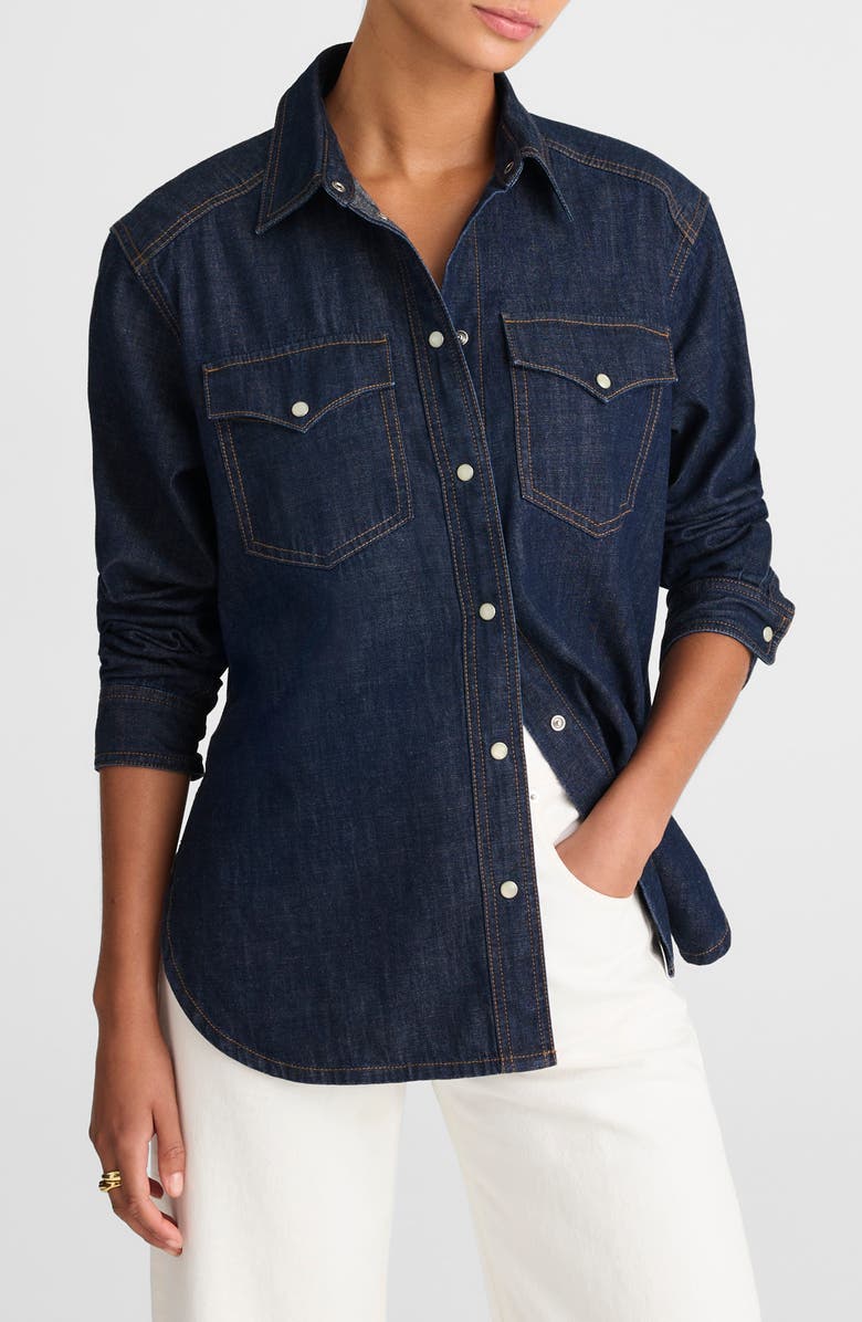 Madewell Western Oversize Denim Button-Up Shirt, Main, color, Rinse Wash