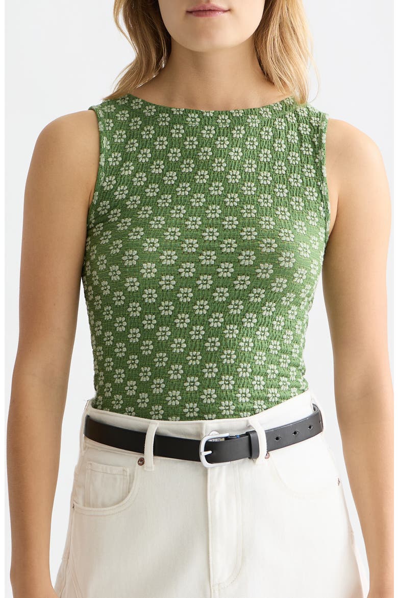 Embroidered Textured Cotton Blend Tank Top, Main, color, GARDEN GREEN