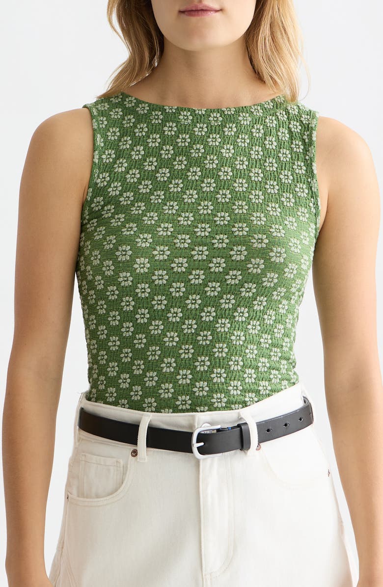 Scotch & Soda Embroidered Textured Cotton Blend Tank Top, Main, color, Garden Green