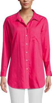 Lands' End Women's Plus Size Cotton Voile Billowy Oversized Shirt