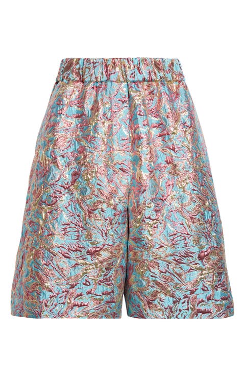 Metallic Floral Jacquard Wide Leg Shorts