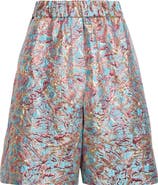 Dries Van Noten Metallic Floral Jacquard Wide Leg Shorts