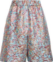 Dries Van Noten Metallic Floral Jacquard Wide Leg Shorts