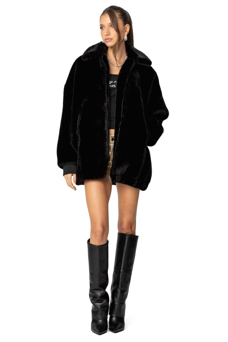 Taylor Oversize Faux Fur Jacket, Alternate, color, BLACK