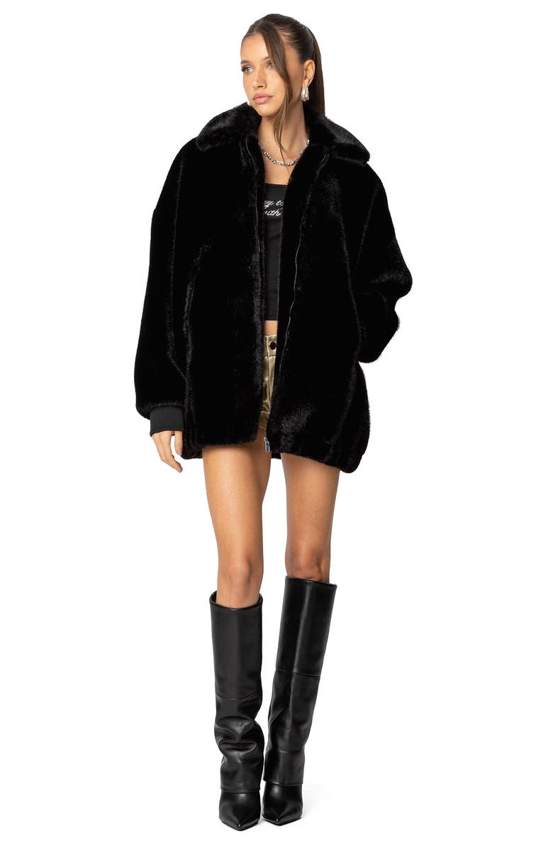 EDIKTED Taylor Oversize Faux Fur Jacket, Alternate, color, Black
