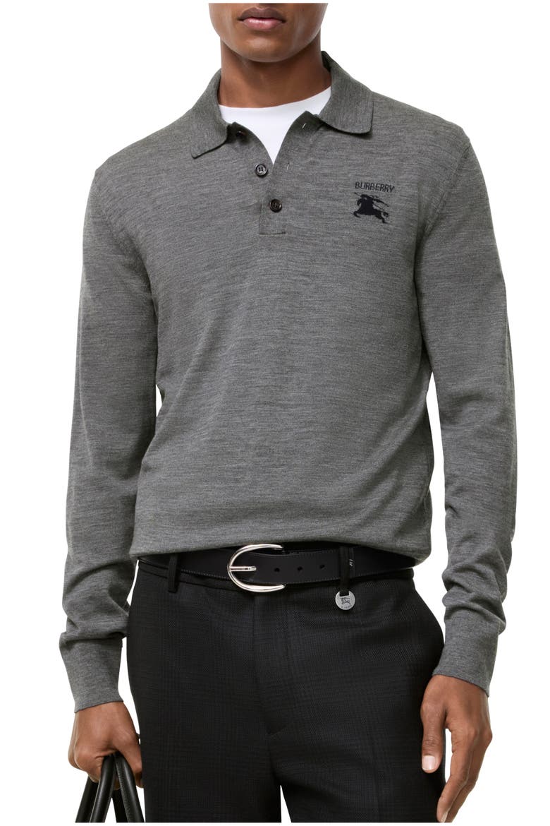 Long-sleeve Knight Wool Polo Shirt, Main, color, Grey