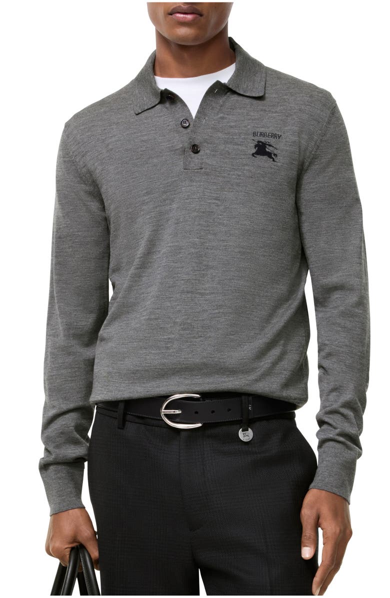 Burberry Long-sleeve Knight Wool Polo Shirt, Main, color, Grey
