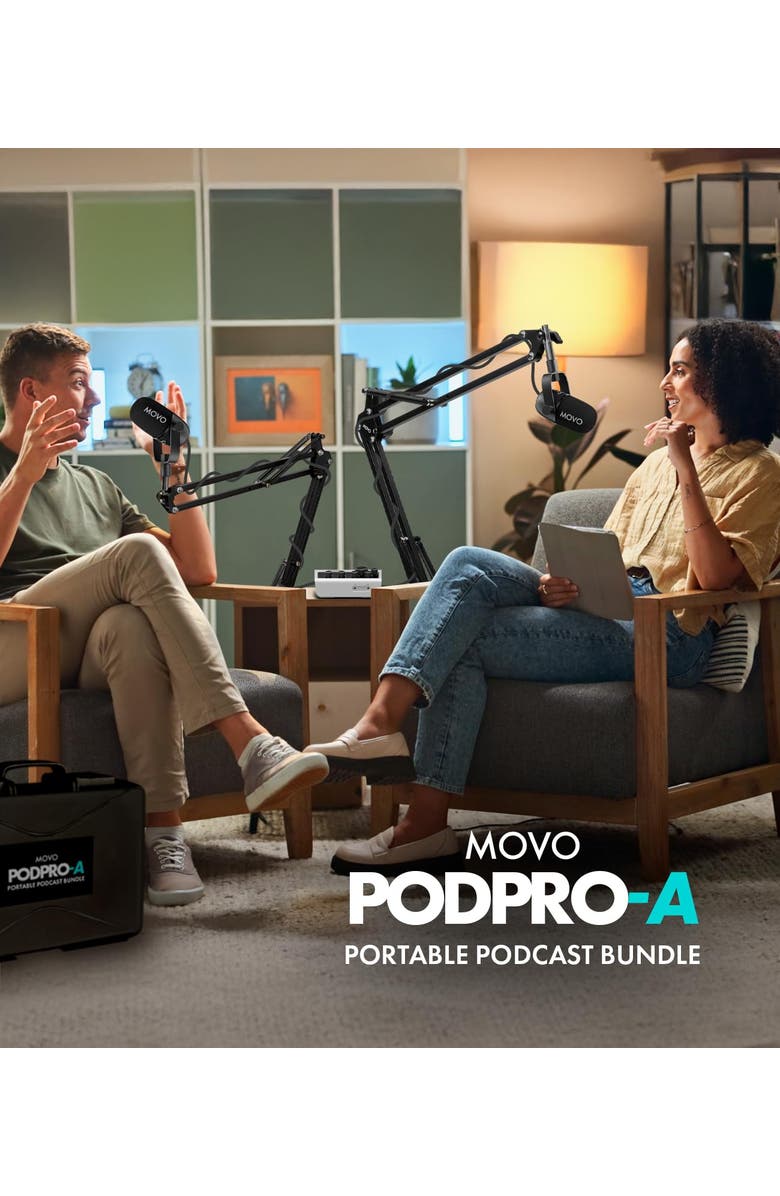 MOVO PodPro-A Portable Podcasting Bundle for 2 for Smartphones and Computers, Alternate, color, Black