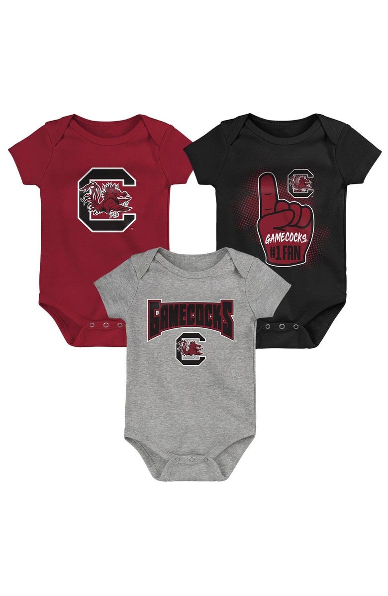 Outerstuff Infant Garnet/Black/Heathered Gray South Carolina Gamecocks 3-Pack Game On Bodysuit Set, Alternate, color,