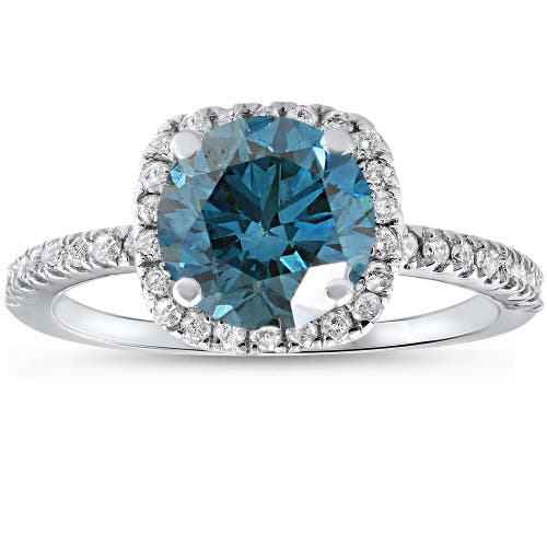Bliss Diamond 1 3/4 Ct Blue Diamond Cushion Halo Engagement Ring 14k Gold Lab Grown