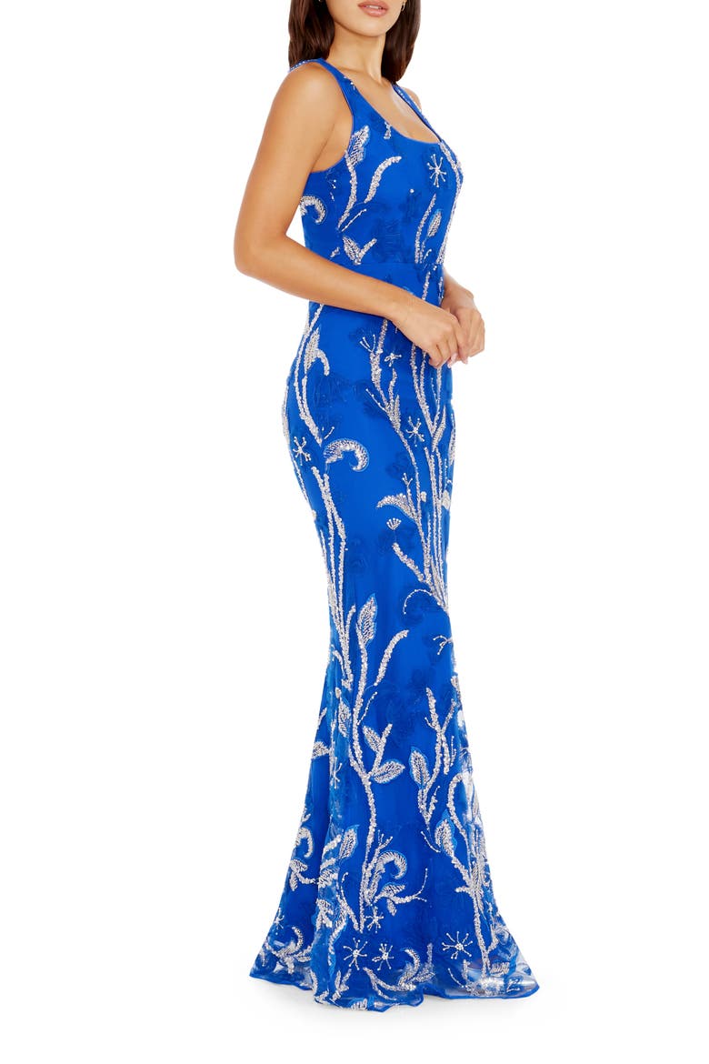 Tyra Beaded Floral Chiffon Mermaid Gown, Alternate, color, ELECTRIC BLUE MULTI