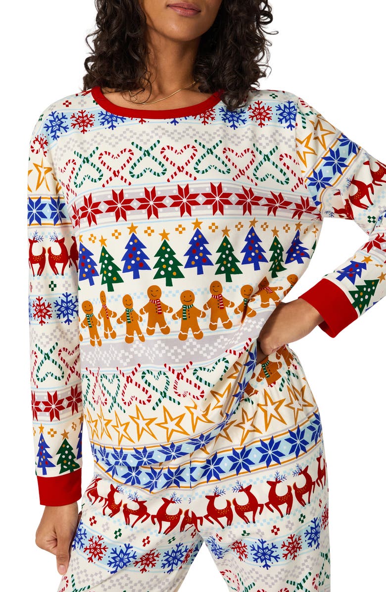 BedHead Pajamas Holiday Print Stretch Organic Cotton Pajamas, Alternate, color, Deck The Halls
