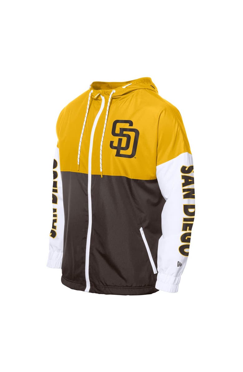 New Era Men's New Era Brown/Gold San Diego Padres Color Block Full-Zip Hoodie Windbreaker, Alternate, color, Brown