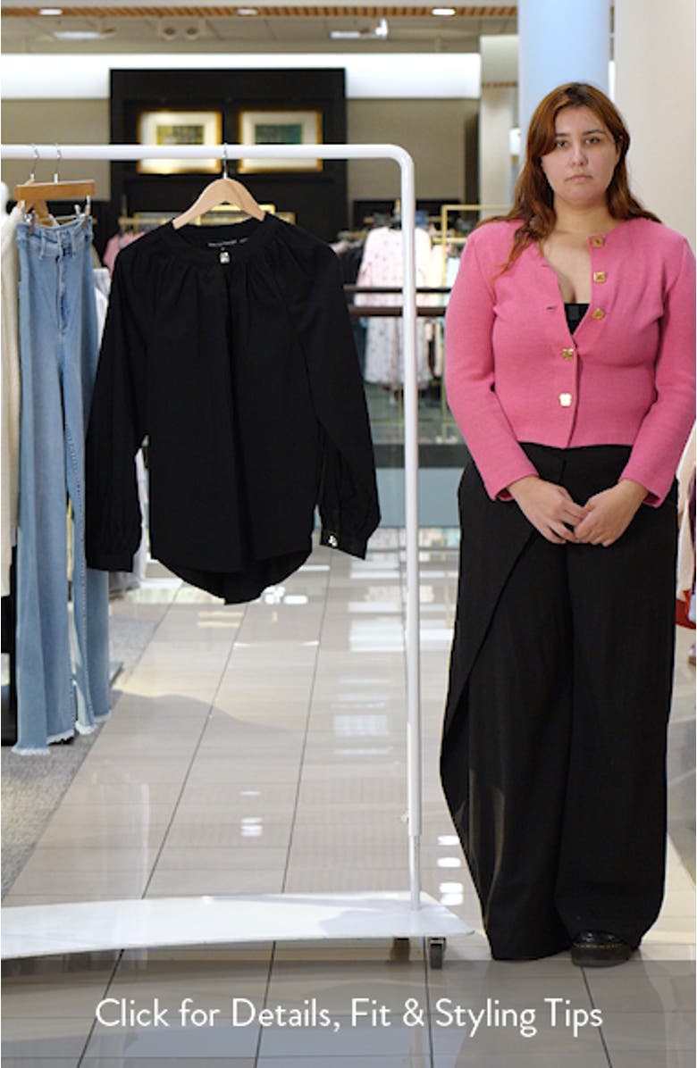 Rhinestone Button Shirred Cotton Blend Top, sales video thumbnail