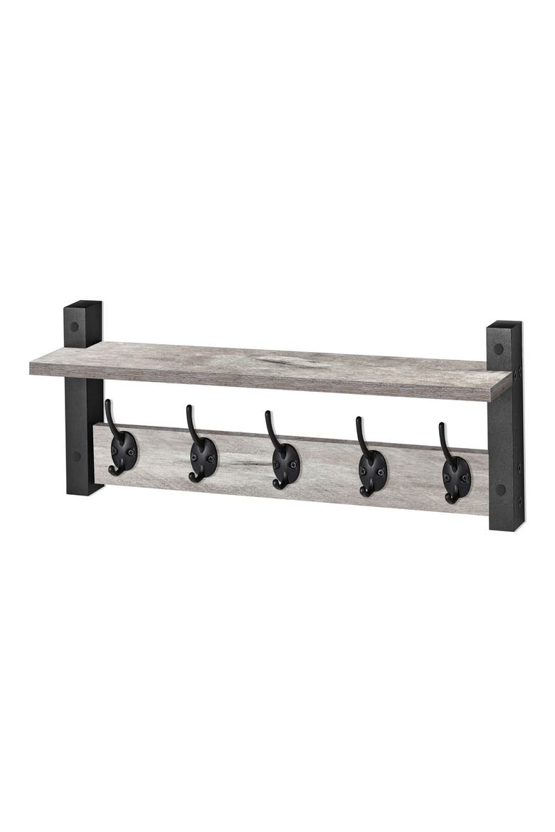 24-Inch Floating Wall Shelf with Hooks, Main, color, GRAY