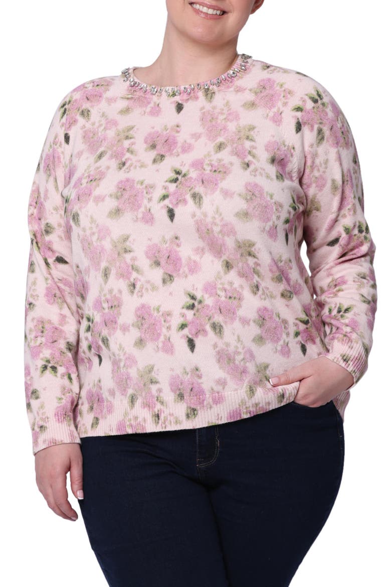 Rhinestone Embellished Crewneck Cotton & Cashmere Sweater, Main, color, LOTUS COMBO