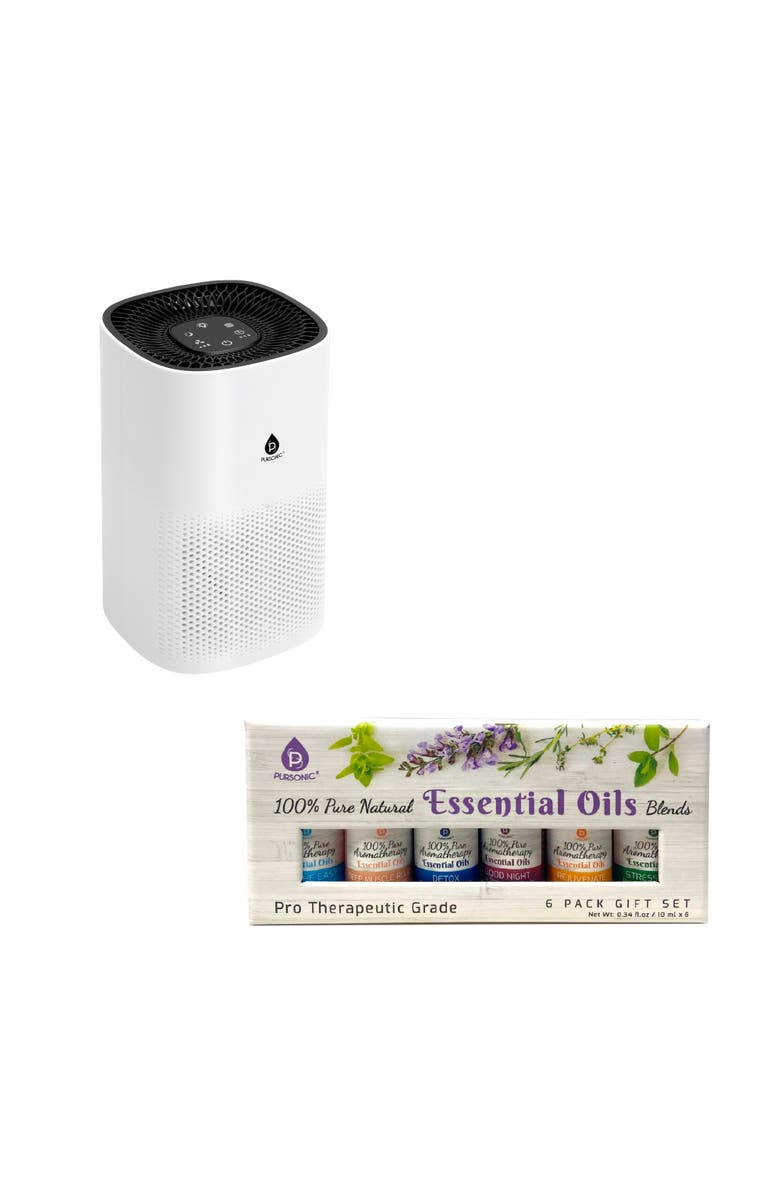 PURSONIC Purify & Relax Home Wellness Bundle - True HEPA Air Purifier & 6 Pack of 100% Pure Essential Oils Blends, Main, color, Multicolor
