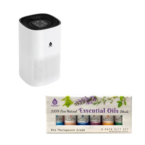 Purify & Relax Home Wellness Bundle - True HEPA Air Purifier & 6 Pack of 100% Pure Essential Oils Blends