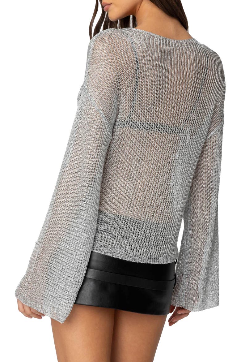 Sheer Bell Sleeve Sweater, Alternate, color, SILVER
