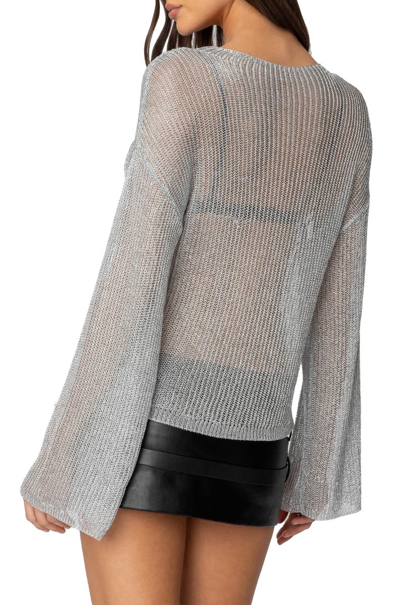 EDIKTED Sheer Bell Sleeve Sweater, Alternate, color, Silver