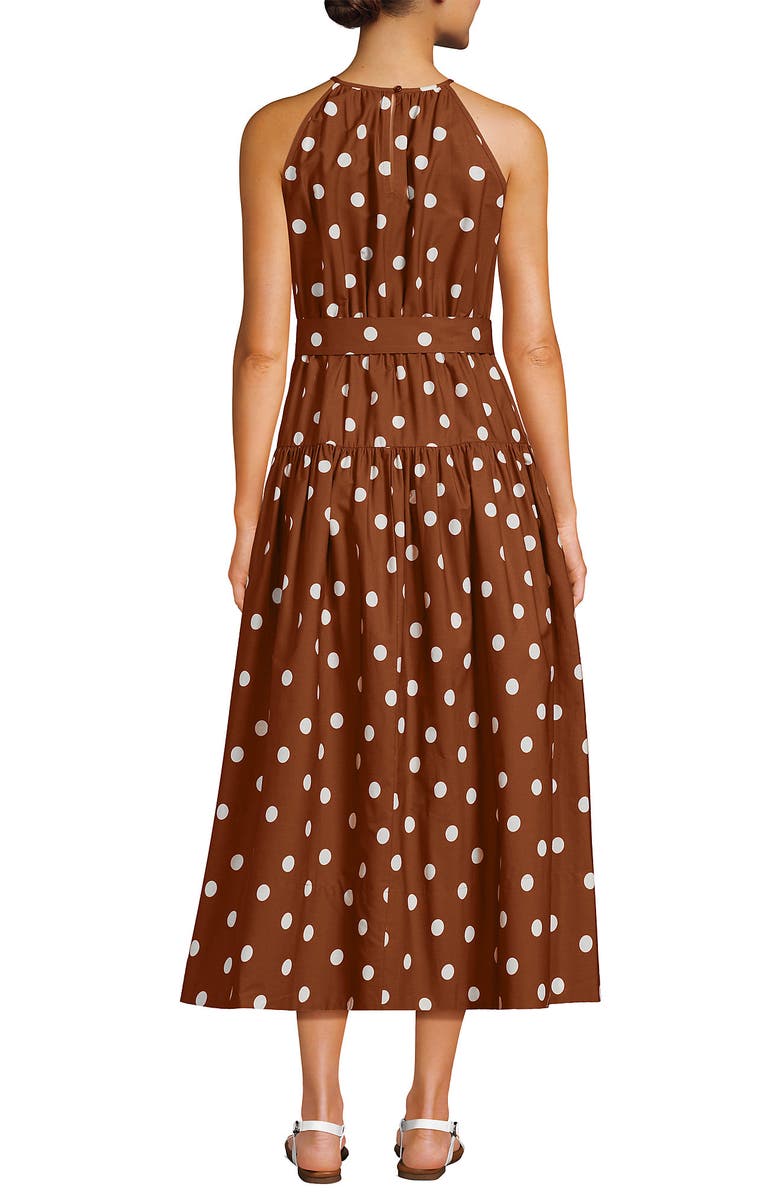 Lands' End Poplin Halter Midi Dress, Alternate, color, Rich Ginger Brown Dot