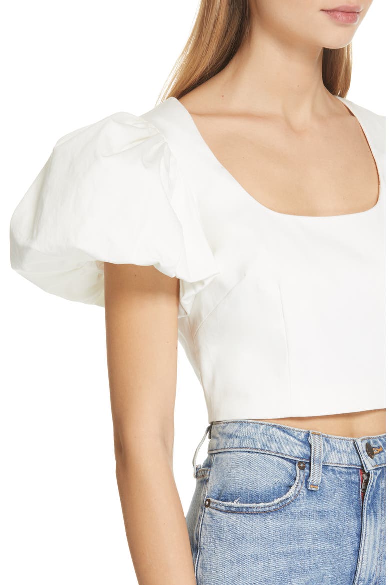 Jacey Stretch Organic Cotton Crop Top, Alternate, color, WHITE