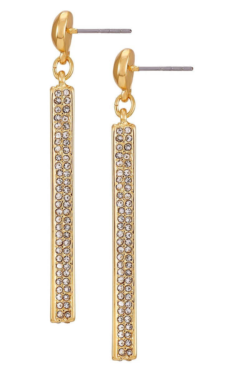 Vince Camuto Pavé Crystal Linear Drop Earrings, Alternate, color, Gold Tone