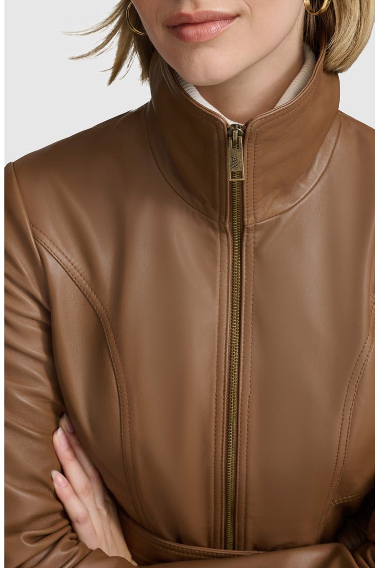 Tatum Belted Leather Jacket, Alternate, color, COGNAC