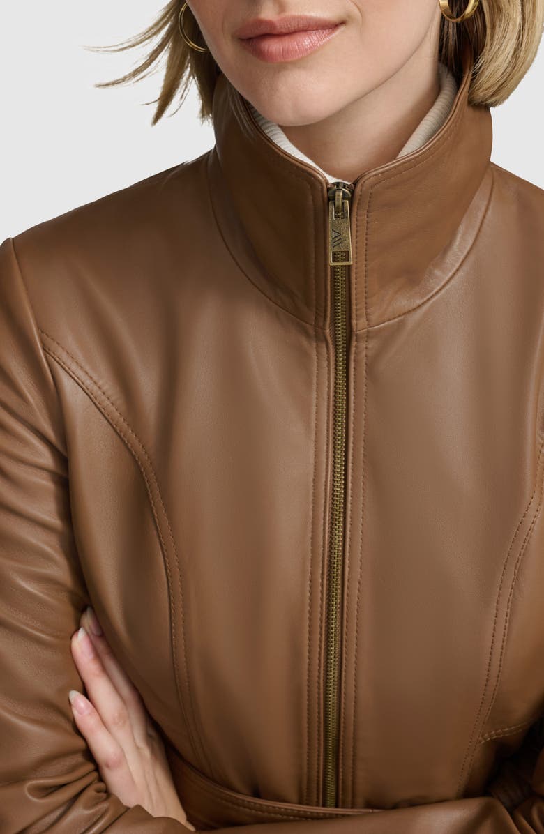 Andrew Marc Tatum Belted Leather Jacket, Alternate, color, Cognac