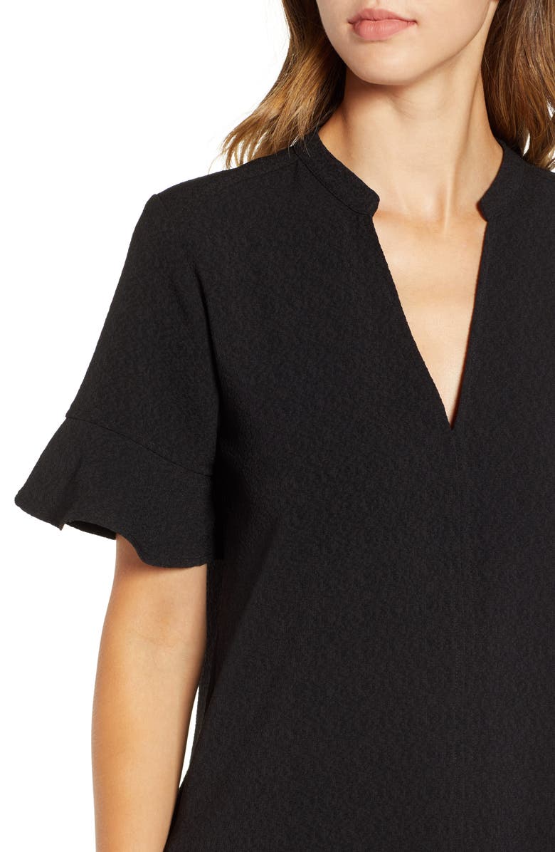 All in Favor Ruffle Sleeve Crepe Shift Dress, Alternate, color,