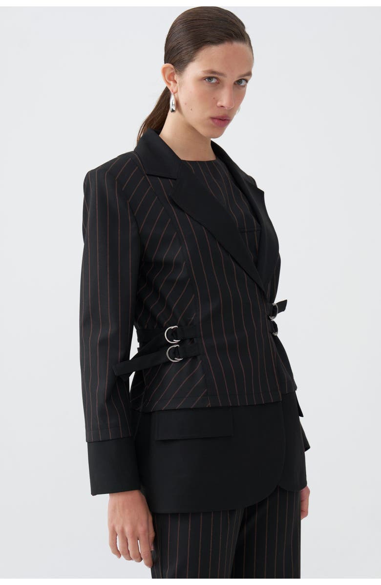 Nocturne Striped Double Breasted Jacket with Belt Detail, Main, color,