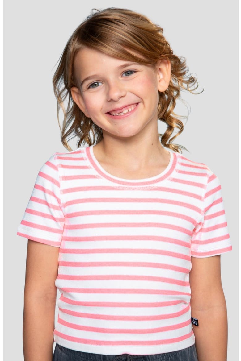 Kids' Striped Ribbed Tee, Alternate, color, IVORY PINK