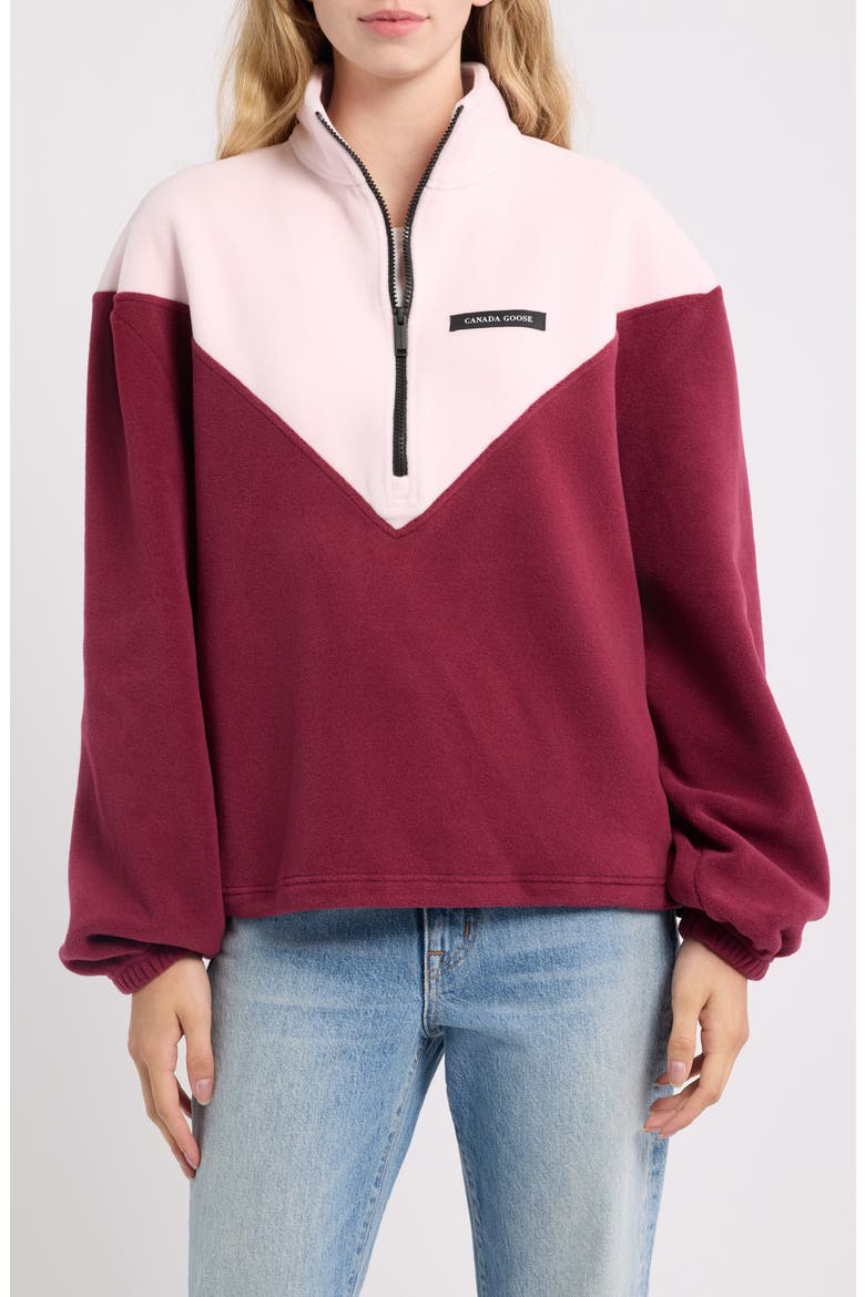Tayen Quarter Zip Fleece Jacket, Main, color, BLOOM PINK / BURNT VERMILLION