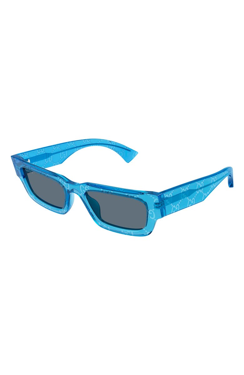 Gucci 52mm Rectangular Sunglasses, Alternate, color, Blue