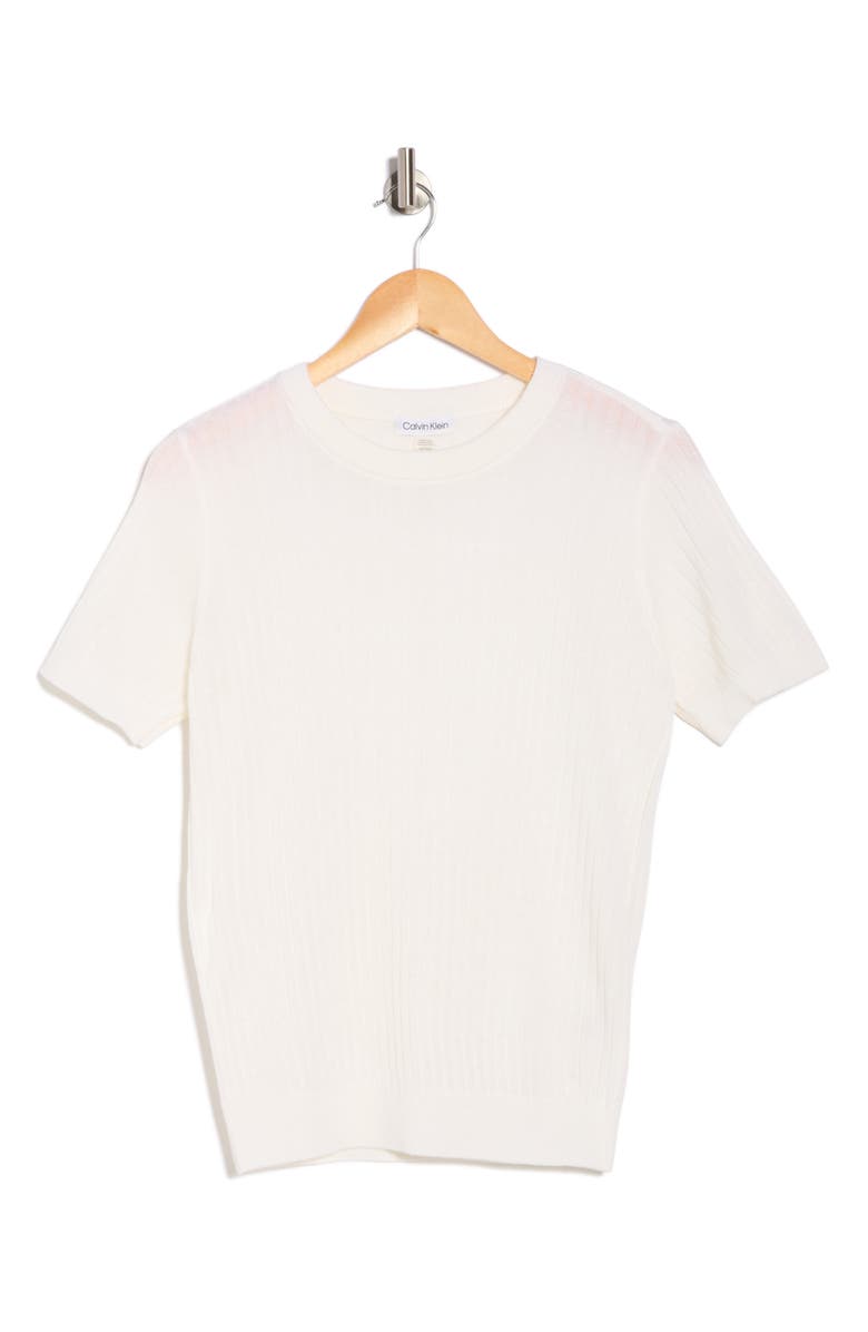 Calvin Klein Rib Short Sleeve Sweater, Alternate, color, Cream
