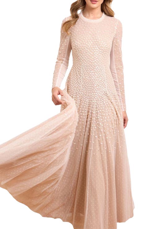 Sequin Cascade Round Neck Gown