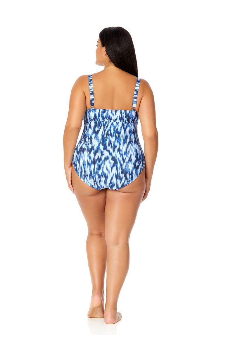 Anne Cole Plus Women's Plus Tie Dye Ikat Hidden Underwire Drape Front One Piece Swimsuit, Alternate, color,