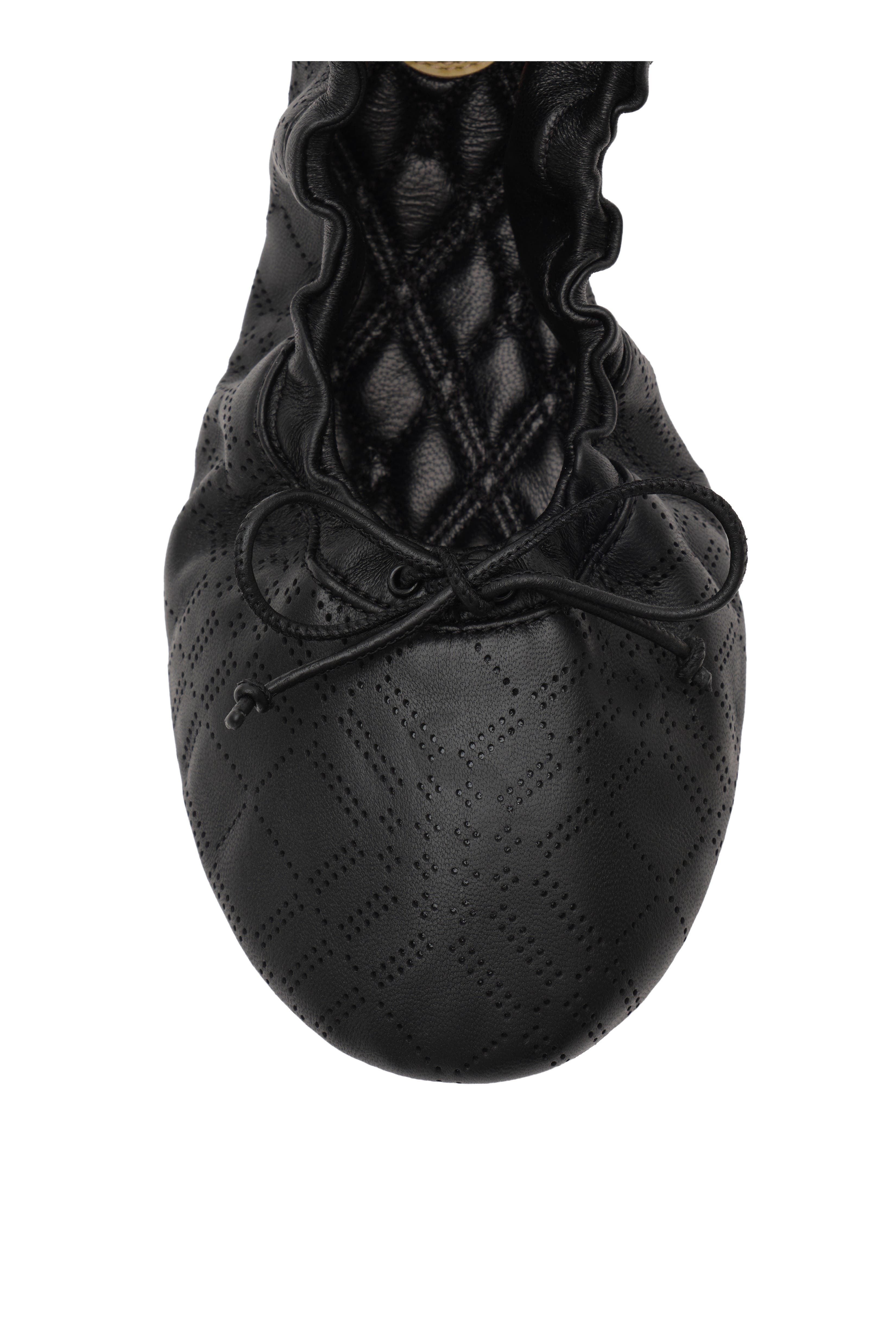 Burberry Check Leather Fawn Ballerinas, Alternate, color, Black