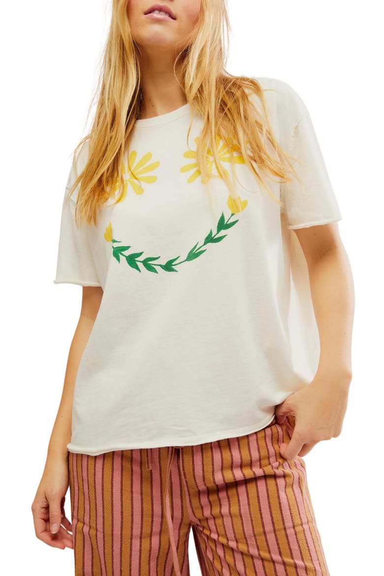 Sunshine Smiles Oversize Cotton Graphic T-Shirt, Main, color, IVORY COMBO