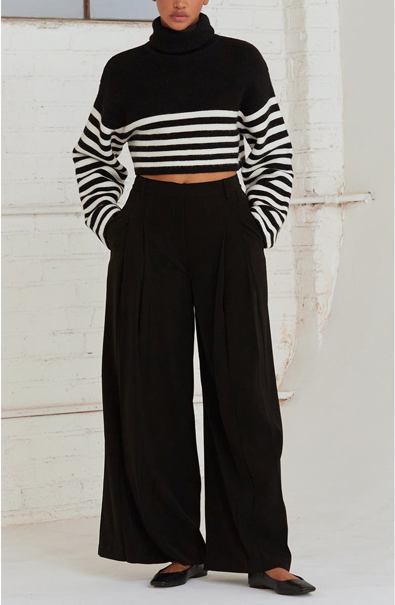 CRESCENT Turtleneck Striped Crop Sweater, Alternate, color,