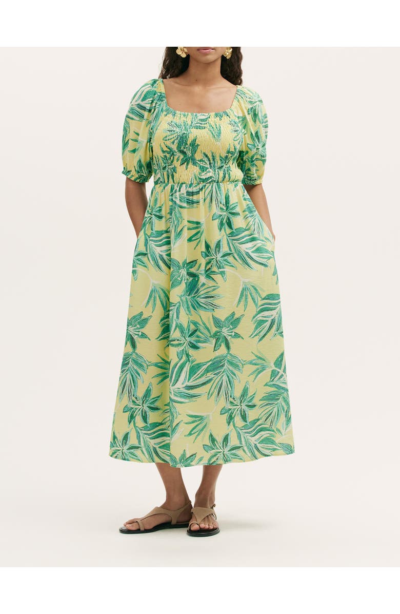 Finery London Enzo Short Sleeve Floral Midi Dress, Alternate, color, Lime Tropical Bloom