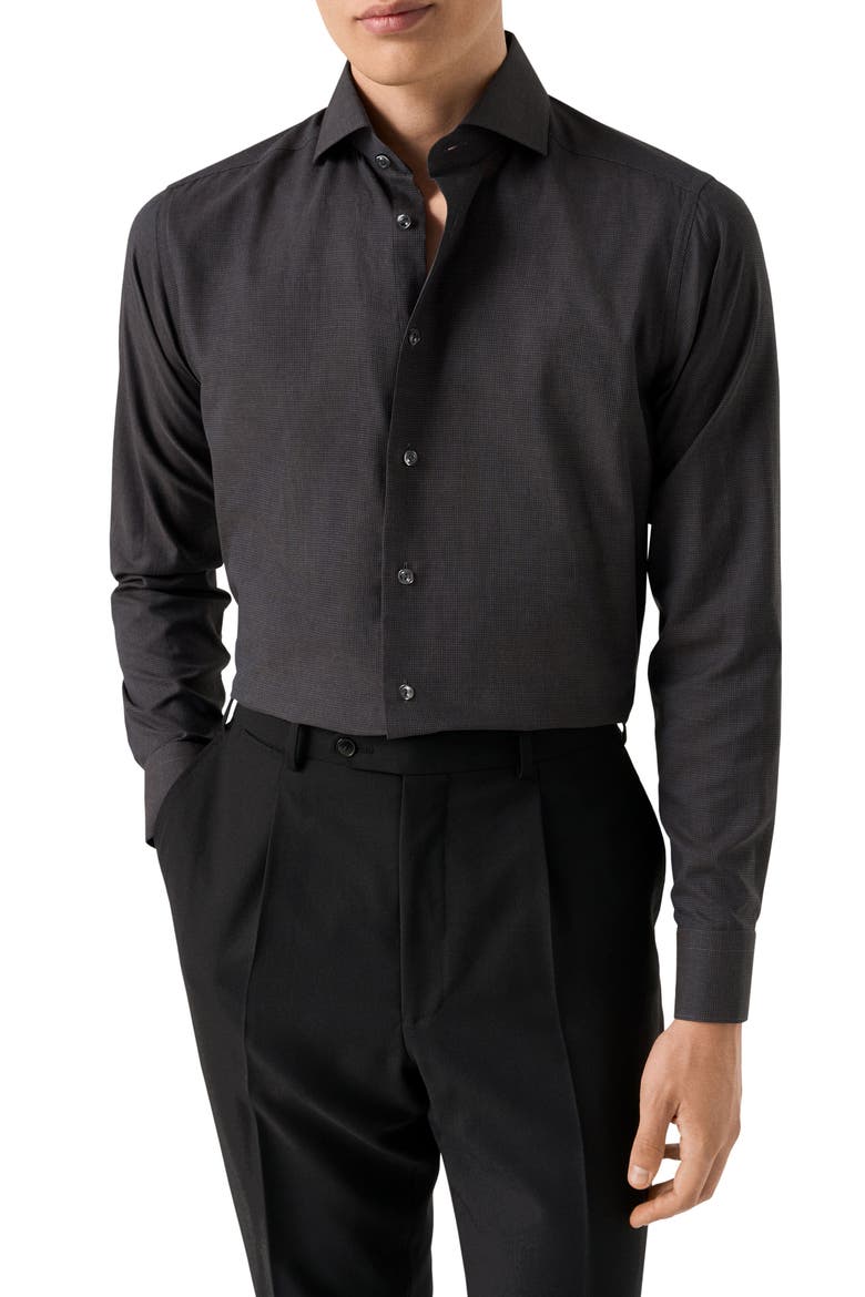 Slim Fit Houndstooth Flannel Dress Shirt, Main, color, MEDIUM RED/DARK GREY